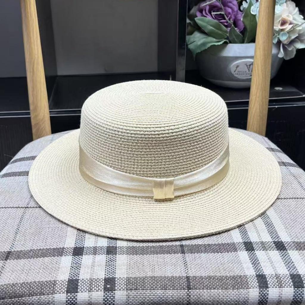 Hepburn French Flat Top Straw Hat Women's Seaside Vacation Visor Breathable Sunscreen Hat
