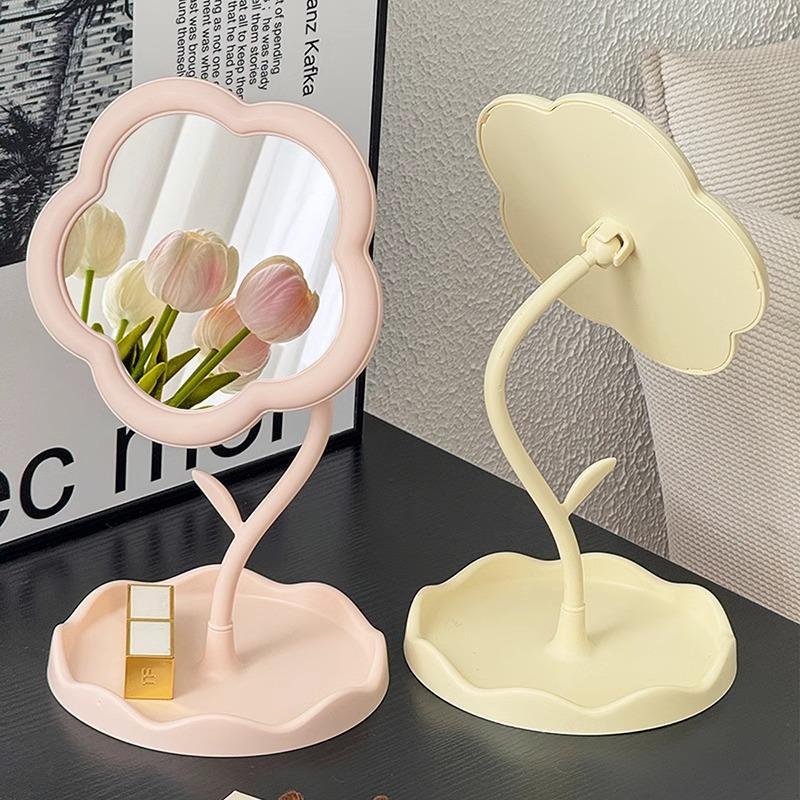 Creative Flower Mirror Desktop Dormitory Desktop Mirrors for Bedroom Home Rotatable Decor Mirror 29.5 X 16.5cm