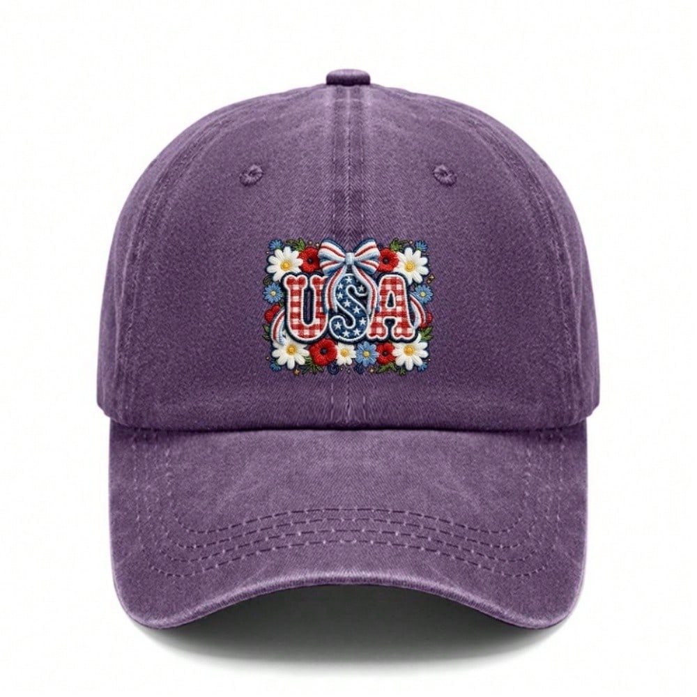 [Vintage USA Baseball Cap] Adult Unisex "USA" Floral Print Adjustable Sun Cap Breathable Curved Brim Streetwear Baseball Hat For Patriotic Holidays &