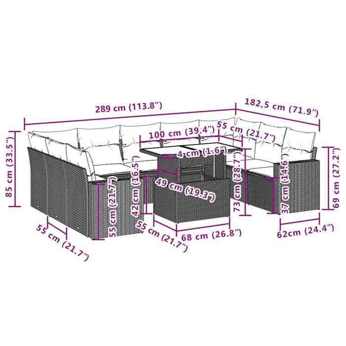 VidaXL Salon de jardin avec coussins 10 pcs beige résine tressée 3267478