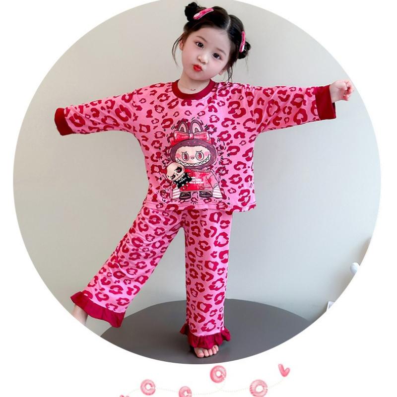 Leopard Print Girls' Pajamas Autumn Children's Pajamas Girls Long Sleeved Set Children's Home Clothes Spring and Autumn Fashion Trend