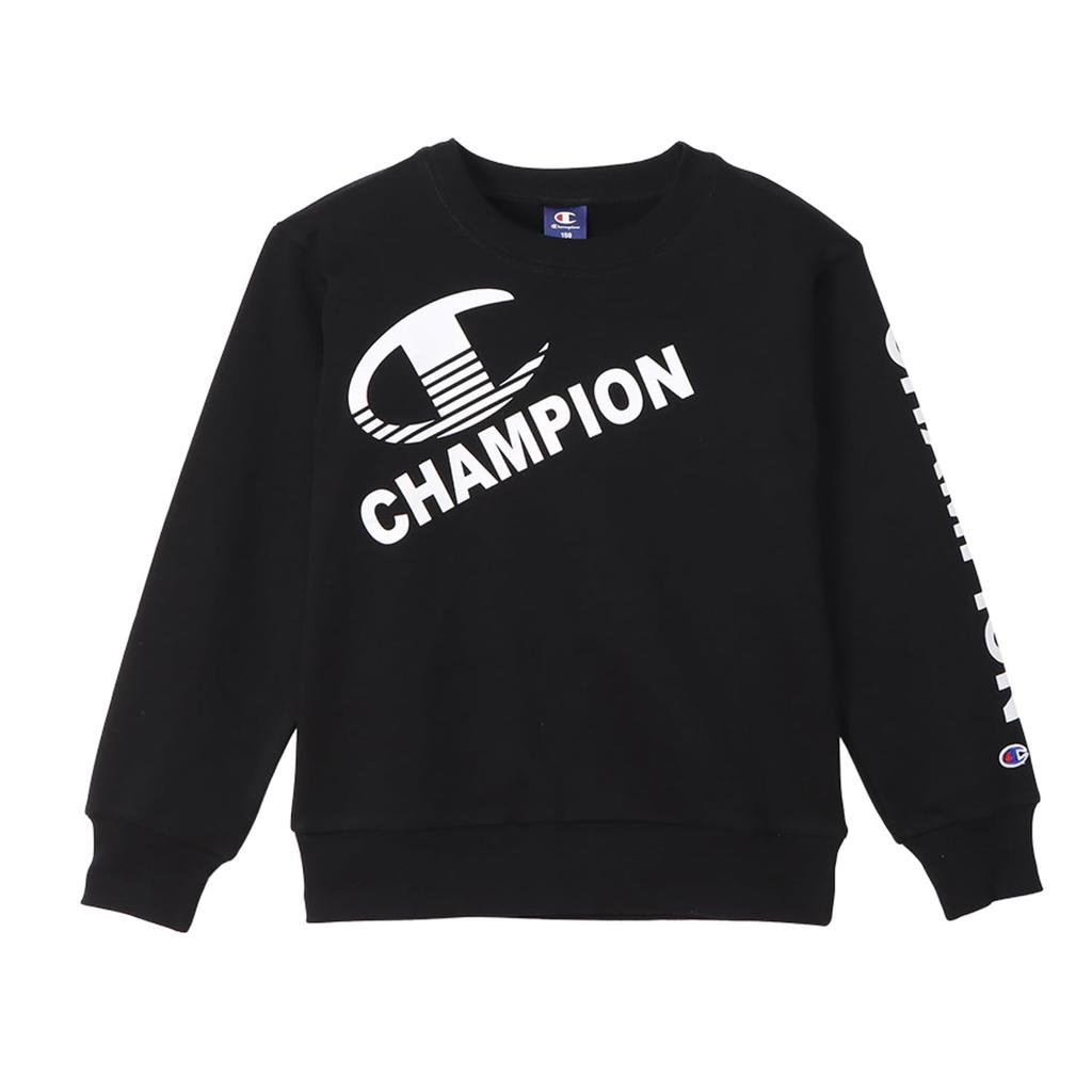Champion Long Sleeve Crew Neck Sweatshirt with Graphic Logo Size 130 CK-YS003 Print, Schoolboy, Black,