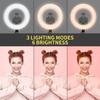 Luz de anillo para selfies de 8" con soporte de trípode extensible de 66" y soporte para teléfono, luz de anillo LED regulable portátil sin enchufar