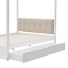 Cama com Dossel 140x200cm com Gavetas Grandes e Cabeceira Macia, Cama de Quatro Postes, Cama de Madeira Branca, Forte Capacidade de Carga