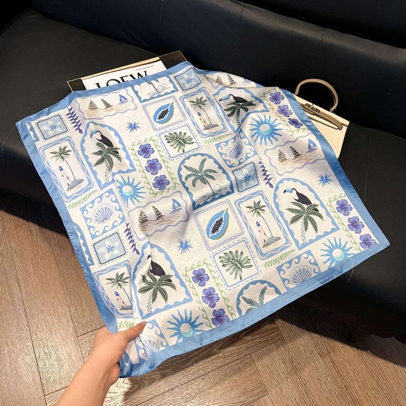 Fashion Black and White Printing Temperament Square Scarf Imitation Silk Korean Version Decorative Scarf Scarf Professional Decorative Shawl Silk Scar