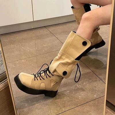 Mode Schuhe Lange Damenstiefel Winter Kniehohe Schaftschuhe für Frauen Schnürstiefel mit Schnürsenkeln Elastische Plateau Trend 2024 Pu Neu Verkauf Heiß