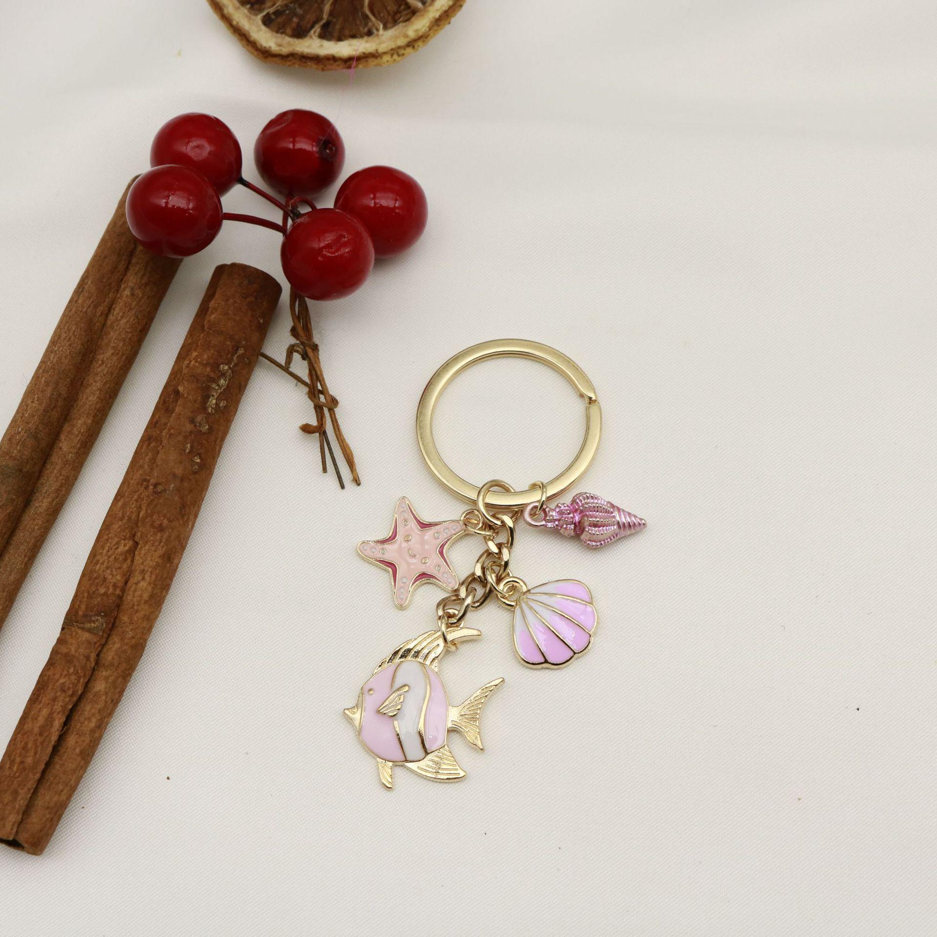 Ocean Series Starfish & Mermaid Drip Oil Keychain - Creative Pendant for Backpack or Car