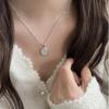 S925 Sterling Silver Necklace with White Agate Oval Pendant, Japanese-Korean Simple Style, Forest Sense Collarbone Chain for Women.