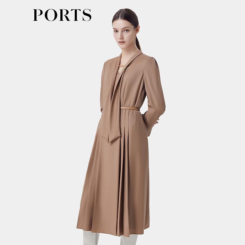 

PORTS Women s Lion s Mane Brown Tie-Neck Pleated Wool Dress 4