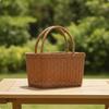 Rectangular Wicker Basket OpenTop Rattan with Handle Structured for Shoppers, Picnickers,