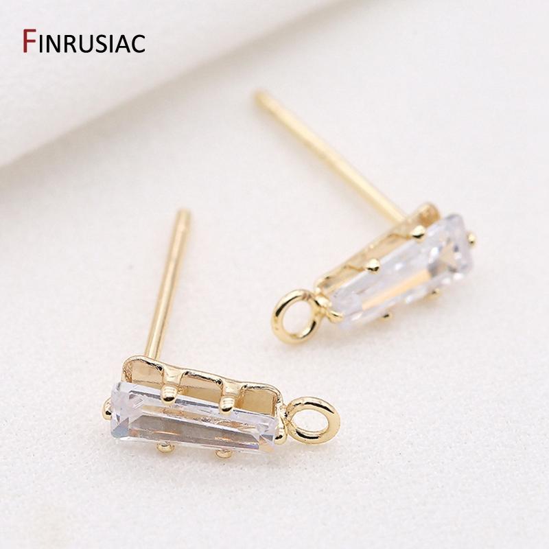 

Korean Fashion Earrings Making Accessories 14k gold Plated Zirconia rectangle Post Earring Findings Materials Crafts Wholesale 1 pair