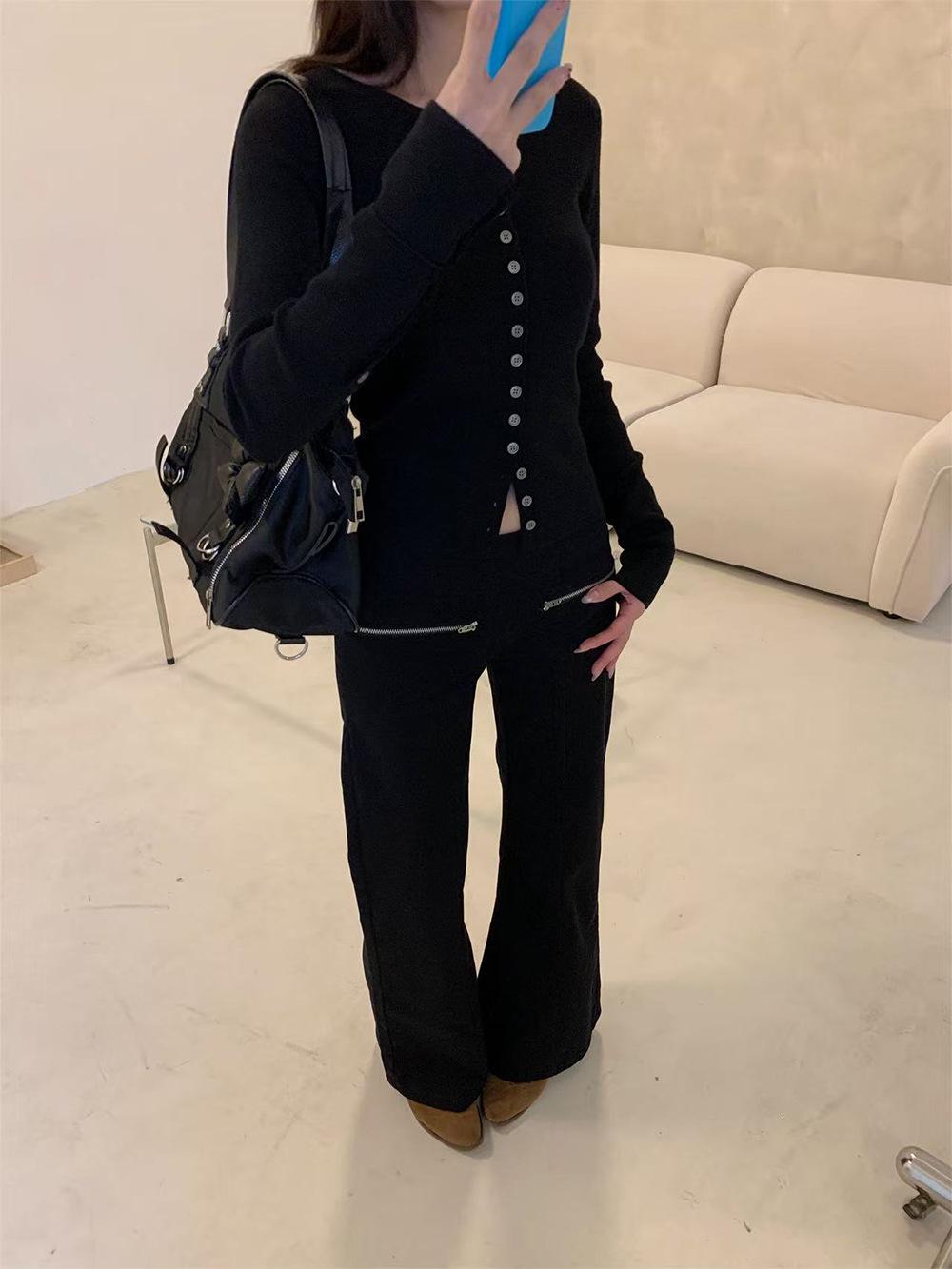 Yuyi 2025 Autumn Women s High Street Micro Flare Jeans with Zipper Pockets S (up to 50 kg)