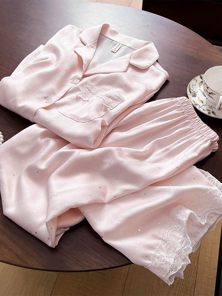 

Women s Pink Mulberry Silk Pajama Set - Short Sleeve & Long Pants for Spring/Summer XL (120-135 jin) рожевий