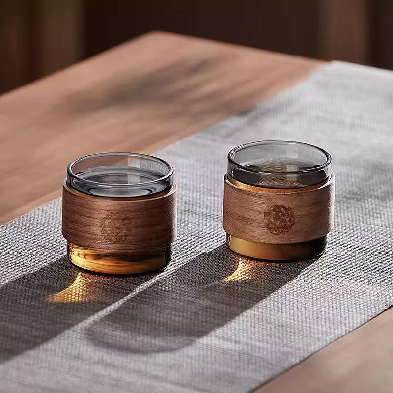 Elegant Heat-Resistant Glass Tea Cup with Wood Card - Perfect for Home Use and Guest Reception