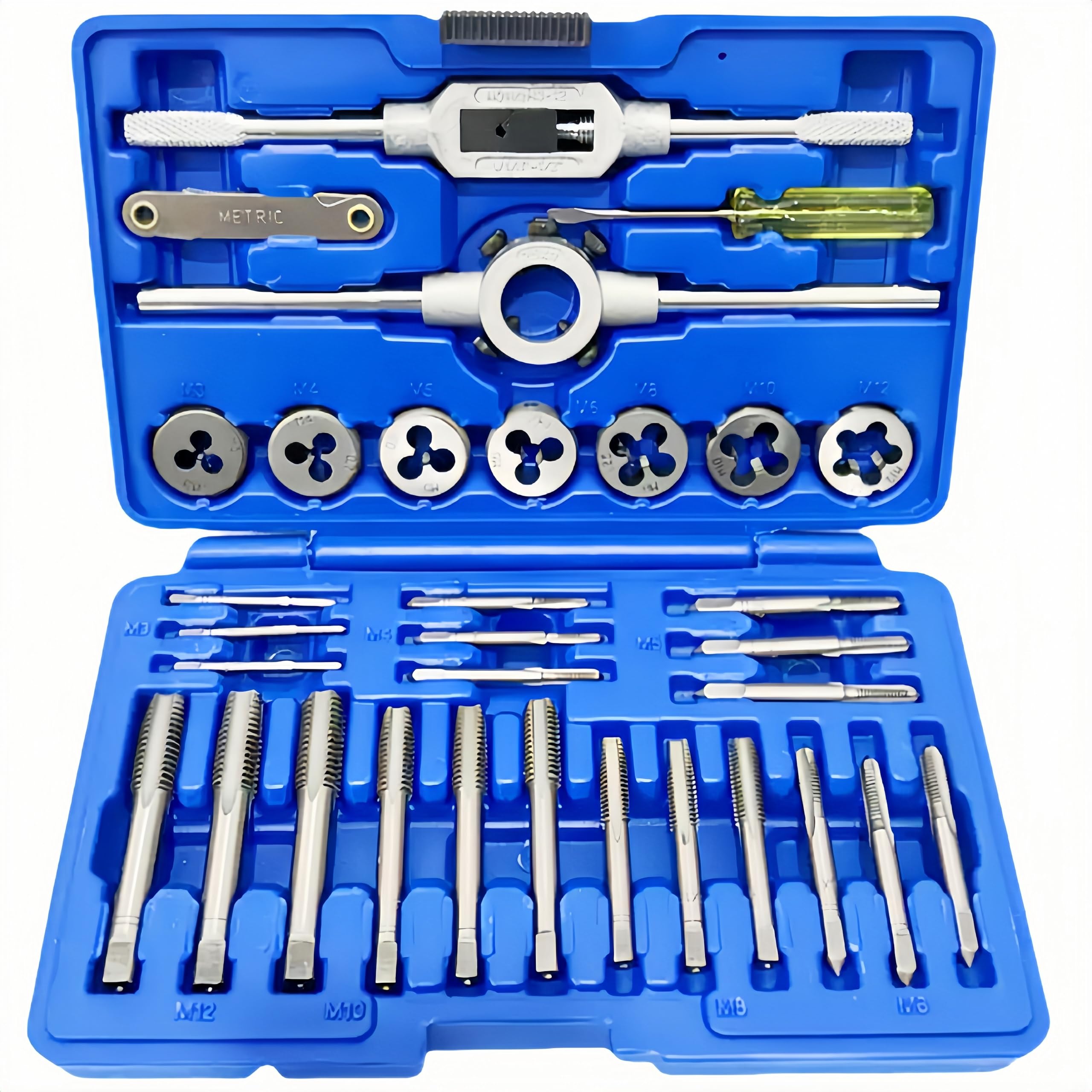 

Tap and Die for Thread Repair and Includes Tap Die and Thread Pitch Made of Alloy with Storage Case 32-Piece Set, M3-M12, Repair, Wrench, Wrench,