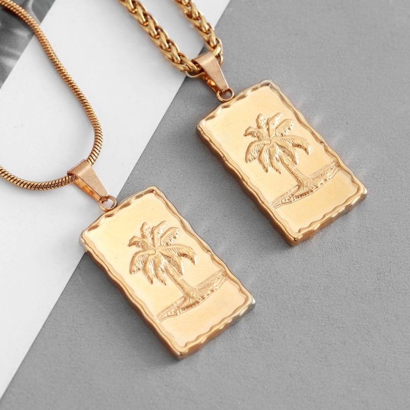 Seaside Coconut Tree Pendant Snake Chain Necklace Cool and Versatile Neutral Style Jewelry