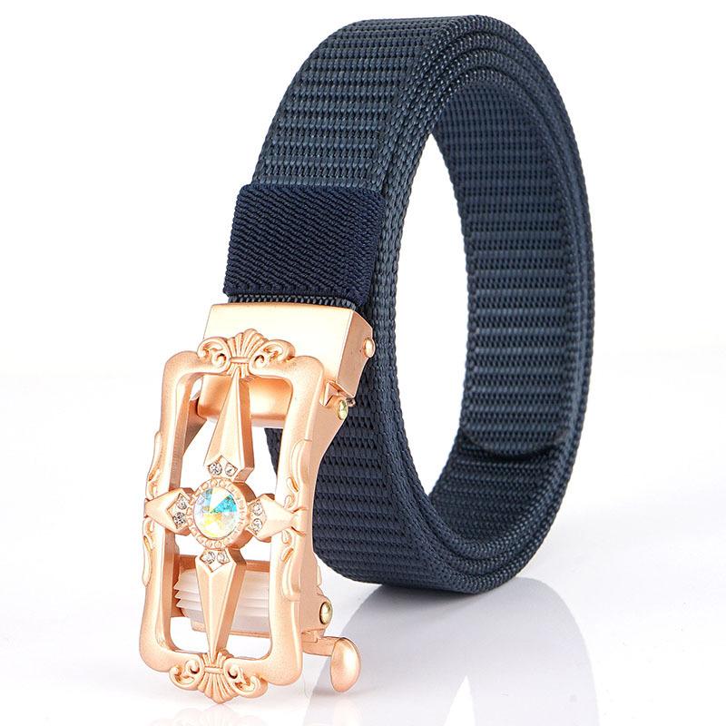 New Women'S Commuting Belt With Automatic Buckle Nylon Waistband, Outdoor Leisure Versatile Double-Layer Thick Belt