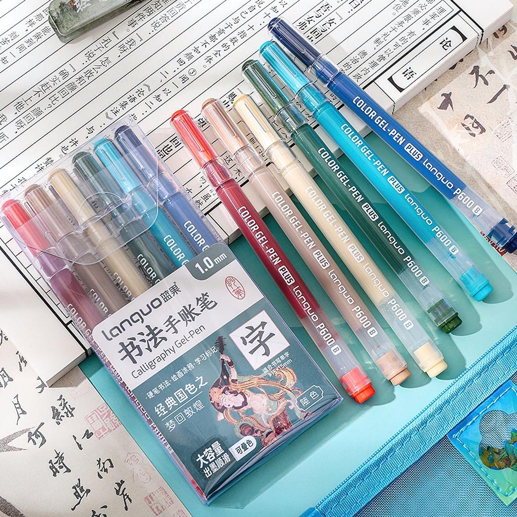 6 stk kalligrafi gel penner sett fet 1,0 mm kulepenn multi farge for skriving Tegning Maling Marker School