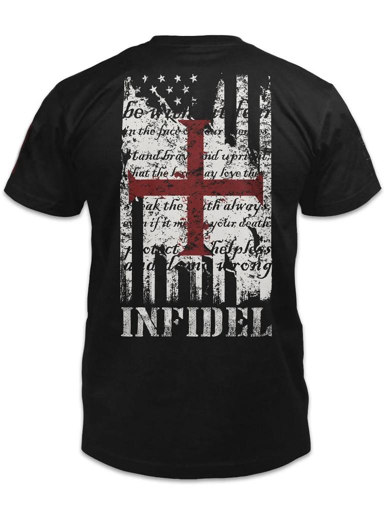 Armee Christi. Amerikanische Flagge und Templer-Code-Flagge Ungläubiger T-Shirt. Premium Baumwolle Kurzarm O-Ausschnitt Herren T-Shirt Neu S-3XL