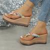Leichter Luxus Strass Plateau Flip-Flops Dicke Sohle Höhenverstellbar Damen Sommer Freizeit Hausschuhe, Damenschuhe
