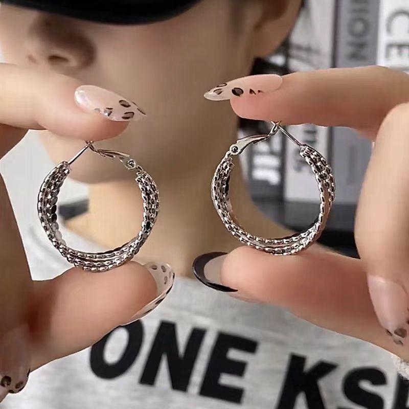 Round Three-Layer Earrings European And American Cross-Border High-End Niche Commuter Cold Style Earrings