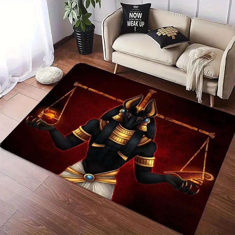 Vtipný Starověký Egypt Egyptský Bůh Egyptská Kočka Anubis Koberec do Obývacího Pokojíku Ložnice Pohovky Rohožka na Dveře Podlahový Koberec, Dětská Protiskluzová Podložka