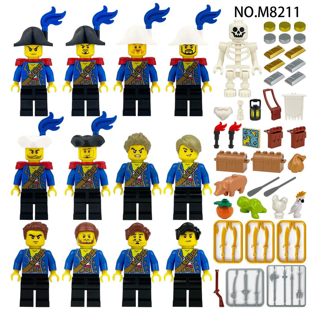 2 Pirate Minifigures M8210 Children'S Assembly Small Particle Building Block Toy Pig Animal Weapon Accessories