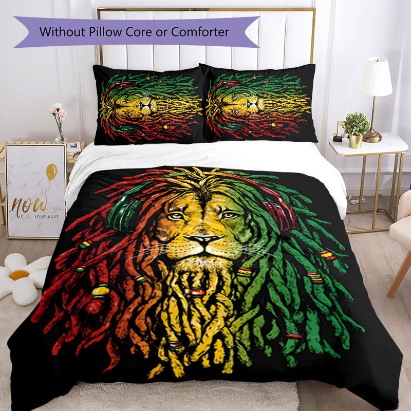 Rastafari Lion of Judah 3pcs Bedding Set Duvet Cover Closure Includes 1 Duvet Cover & 2 Pillowcases for All Seasons Bedroom Home Dorm Decor