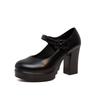Shoes Black medium heel single shoes model catwalk shoes soft sole leather shoes thick heel large size high heels
