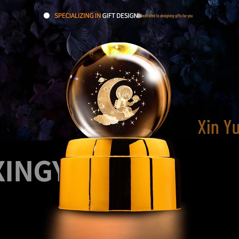 Creative Rotating Crystal Ball Night Light: Decorative Craft for Bedroom Atmosphere and Festive Gift.