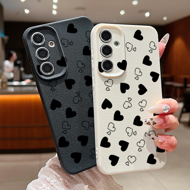Leather Texture TPU Love Heart Print Case For Samsung Galaxy A56 A55 A15 A54 A35 A36 A16 5G S24 FE S25 S23 S22 Ultra Phone Cover
