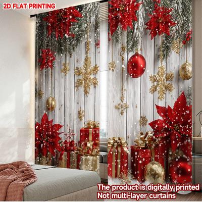 Set aus 2 flachen Druckvorhängen Weihnachten Digital bedrucktes Polyester Partydekorationen Verwendung Festliche Porträts Vorhang Hergestellt