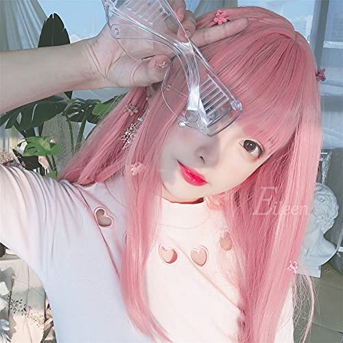 Eileen HAIR Cute Pink Wig, Semi-Long, Full Wig for Women, Straight, Natural, Harajuku Style, Popular, Slimming Effect, Includes Net, Free Shipping