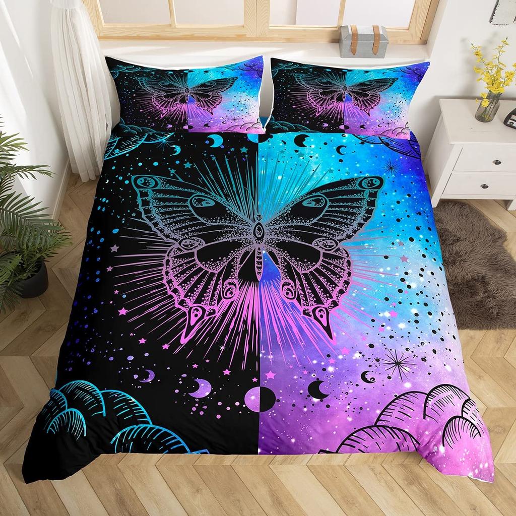 Set Biancheria da Letto Farfalle Scure per Bambine Ragazze Set Copripiumino Farfalle Set Coperta Trapuntata Copri Trapunta Camera da Letto 3 Pezzi Full King Size