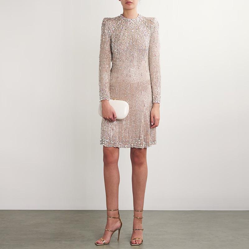 High Street Fashion 2026 Early Spring: Embellished Beaded Rhinestone Stretch Dress
