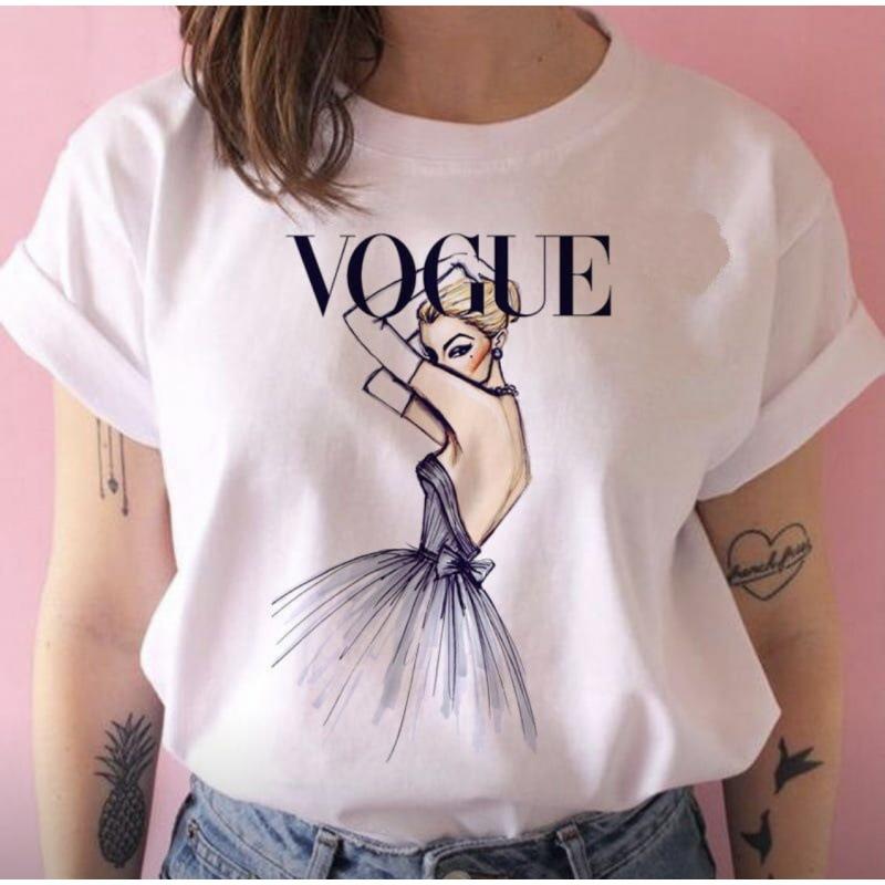 Vogue Fashion Girl, Printed Short Sleeve Women'S Trendy Top