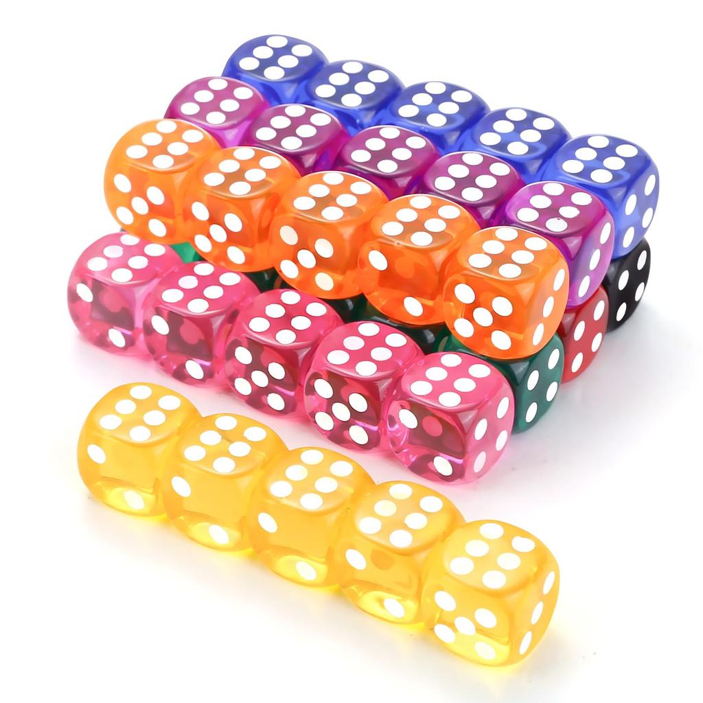 GWHOLE 6-sidigt TRPG-tärningsset 40 stycken 14 mm Transparent Rundade hörn 8 färger Röd Gul Blå Grön Lila Orange Svart Rosa