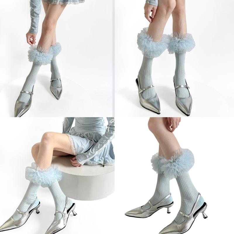 Women Ankle Dress Socks Sweet Ruffle Frilly Crew Socks Ballet Style Calf Socks Princesses Socks Cotton Bootie Socks