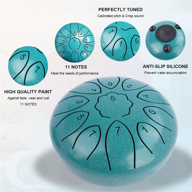 6" Steel Tongue Drum Gift Set 11-Note Rain Drum Sound Healing Instrument Yoga/Meditation/Anxiety Relief Tool