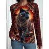 Autumn and Winter Women's Animal 3D Printed Crew Neck Long Sleeve T-Shirt
