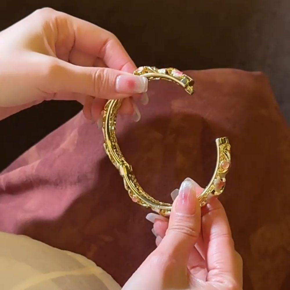 Double Bangle Vintage Cloisonne Bangle Enamel Women's Hand Bracelet Ginkgo Leaf Bracelets  Girls