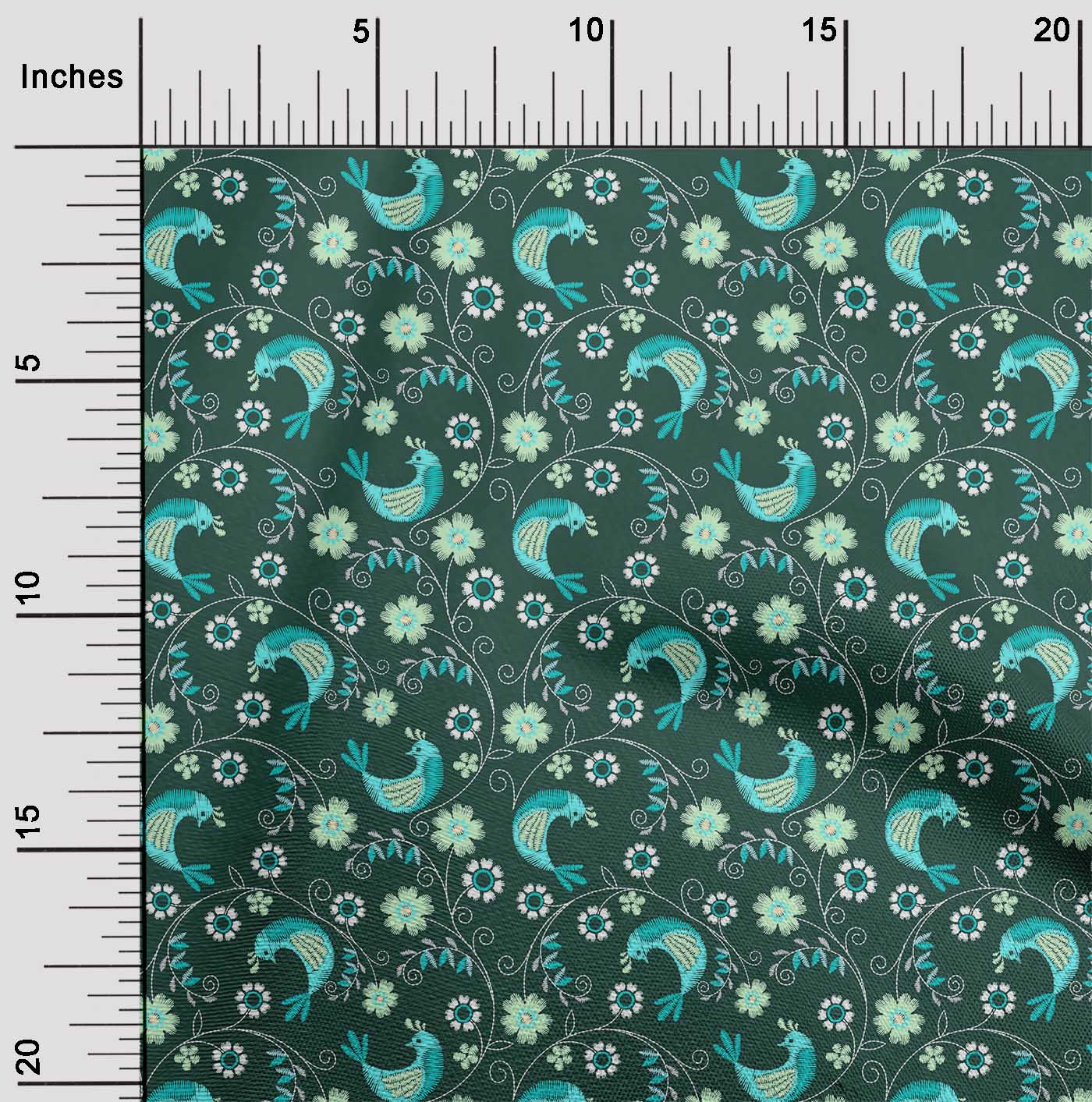 

oneOone Cotton Flex Fabric Leaves|Floral & Bird Artistic Print Fabric BTY 40 Inch 42 Inch Wide - Viscose Chiffon чирок зелений колір