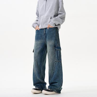 Frühling und Herbst Neue Maillard Arbeitsjeans Herren Locker Gerade Gewaschene Hose