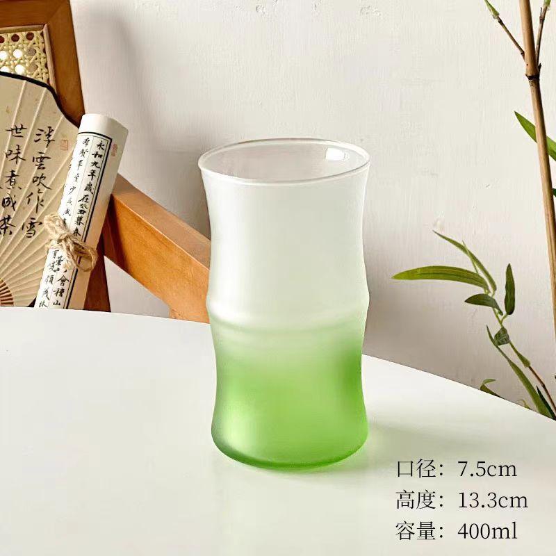 400 мл Матовая Градиентная Стеклянная Чайная Чашка - Дизайн Бамбук, Стильная Новая Китайская Эстетика, Идеально подходит для Рассыпного Чая и Подарков about 400ml