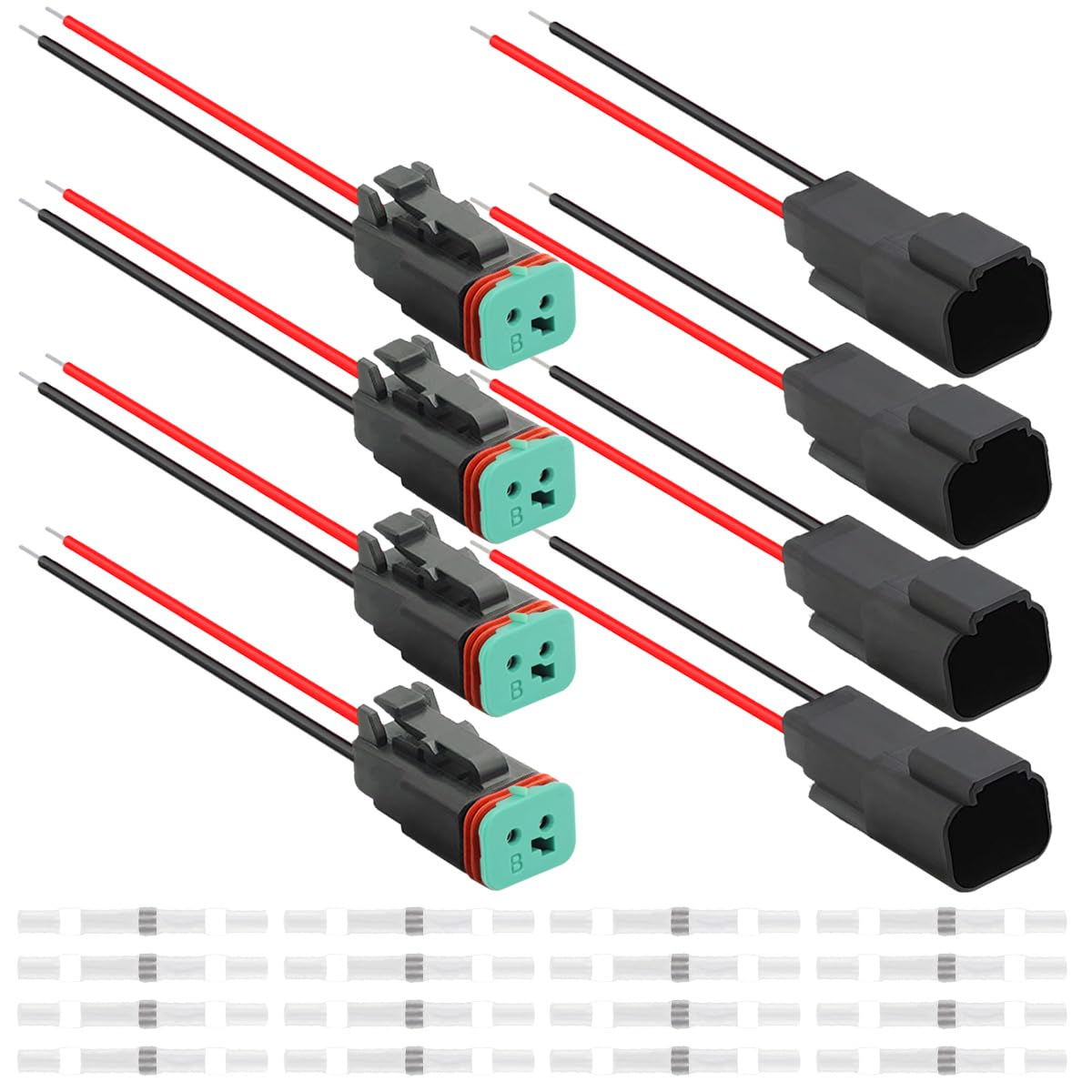 

Xiatiaosann 4pcs Auto Waterproof DT Series Electrical Wire Connectors Deutsch 2 Pin 16 AWG