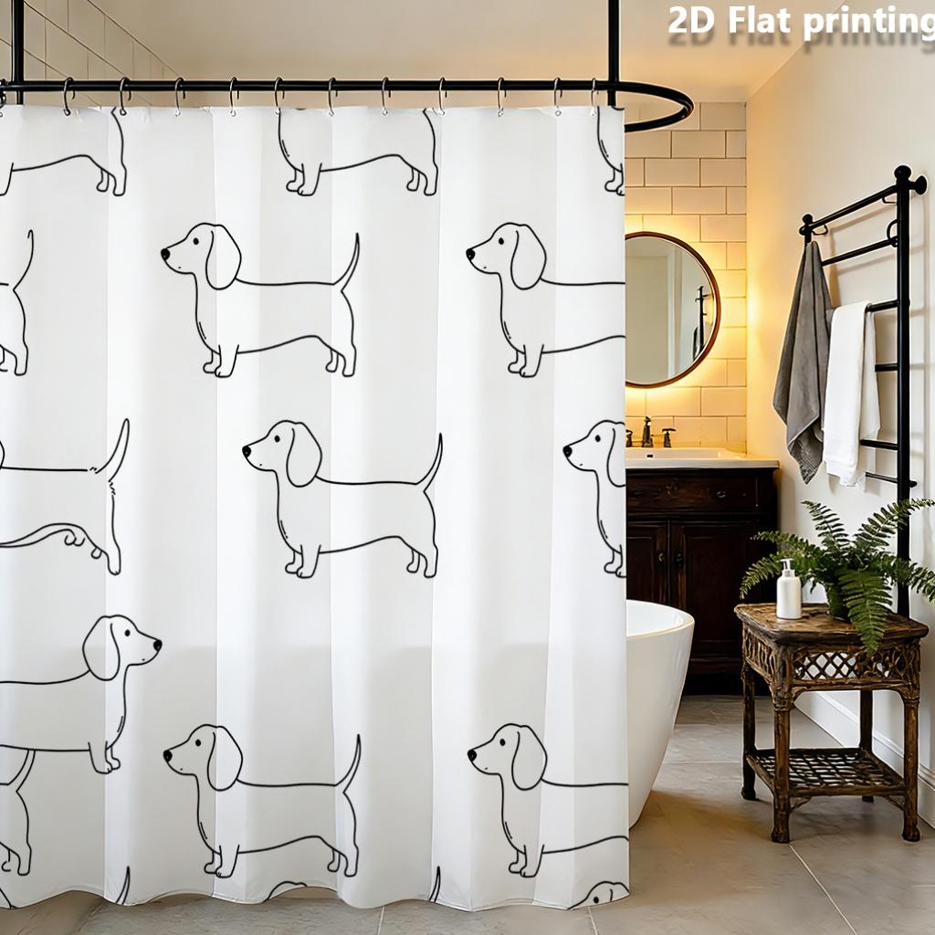 Dachshund Shower Curtain 1Pc Polyester 2D Flat Print 70.8X70.8" Black Line Art On White Background Grommet Top