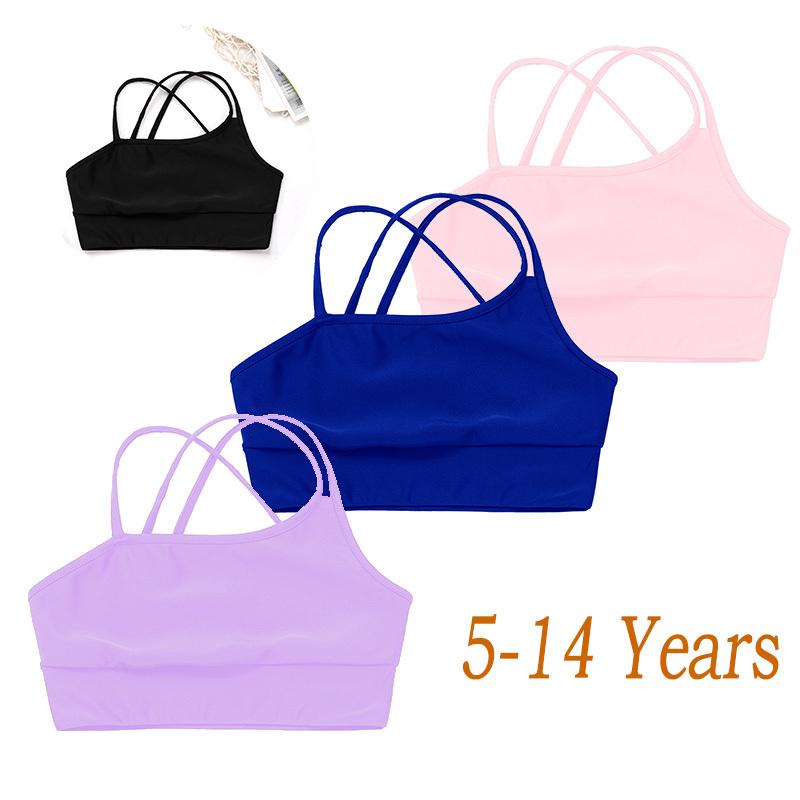 Girls Sport Crop Vest Asymmetrical Spaghetti Straps Sleeveless Strappy Open Back for Athletic Training Summer Wear