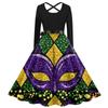 Women's Casual Print O-neck Pullover High Waist Long Sleeve Dress