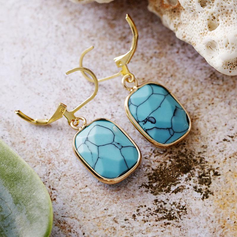 Natural Turquoise Geometric Rectangle French Ear Hook Earrings Earrings Earrings Light Luxury Jewelry