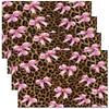 Leopard Print Pink Bows Placemats Set of 4 Washable Non Slip Linen Table Mats for Kitchen Dining Decor